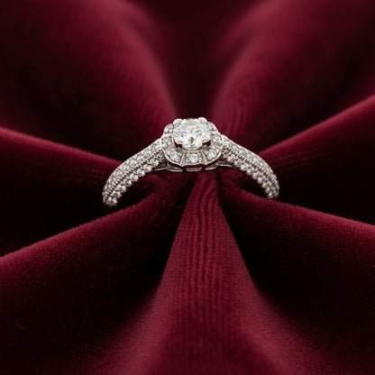 Anello solitario in oro bianco 18kt con zirconi brillanti sul gambo Art MID Gioielli.