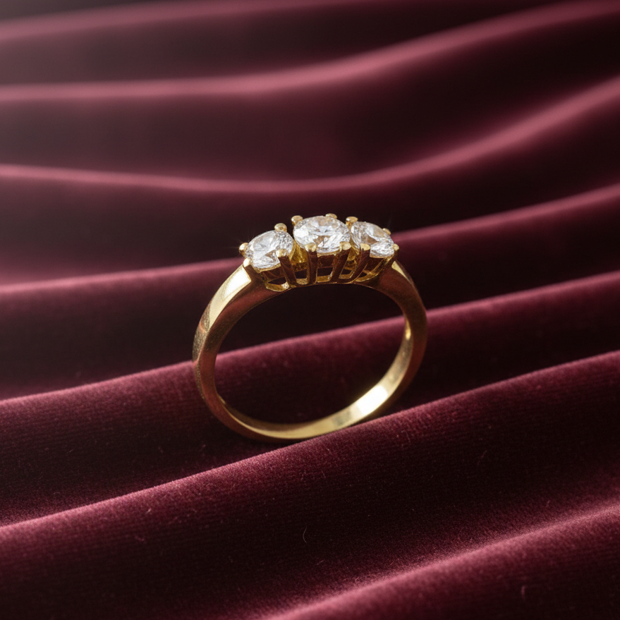 Anello trilogy da donna in oro giallo 18kt con tre zirconi Art MID Gioielli.