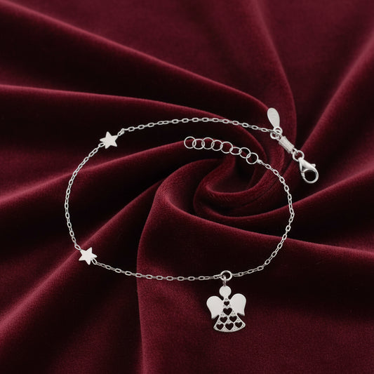 Bracciale in oro bianco 18kt con pendente angelo Art MID Gioielli.