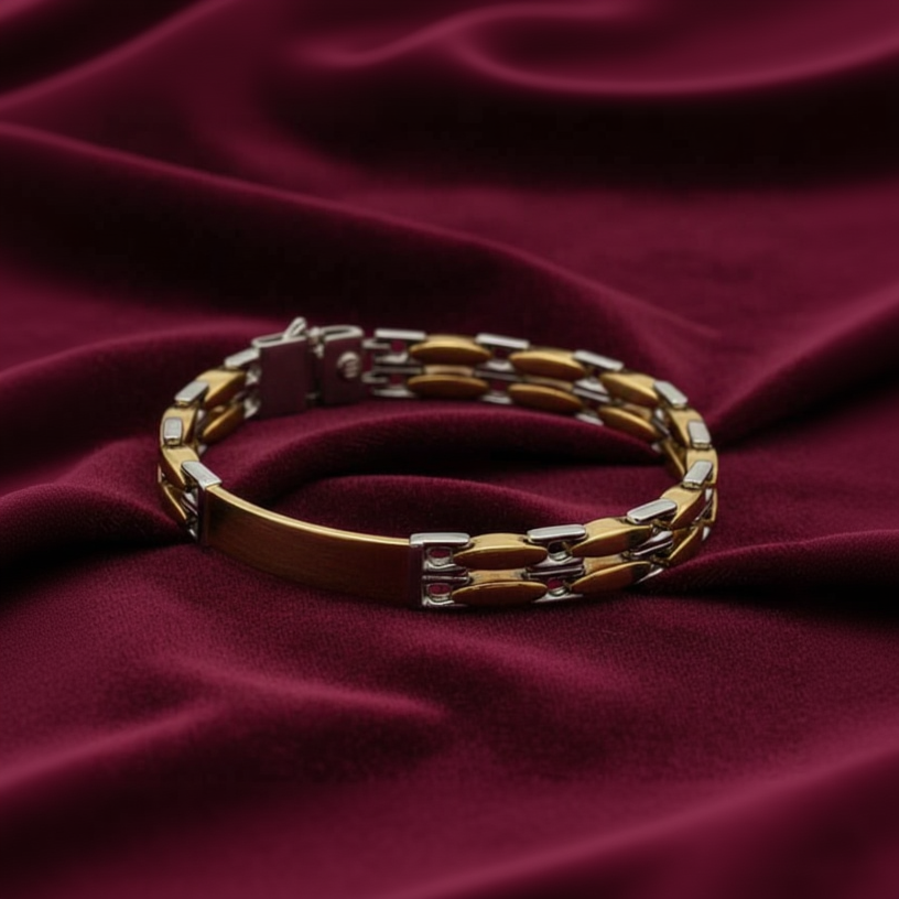 Bracciale uomo in oro bicolore 18kt con piastra piena Art MID Gioielli.