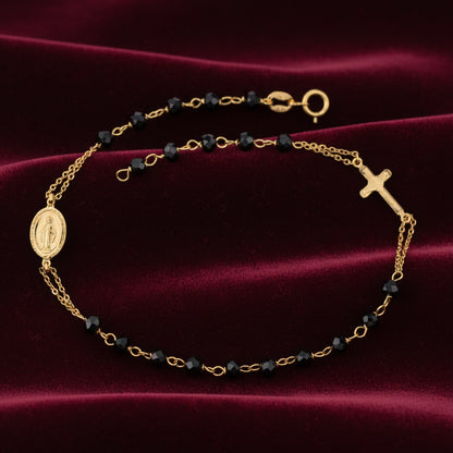 Bracciale rosario in oro 18kt con pietre nere sfaccettate Art MID Gioielli.