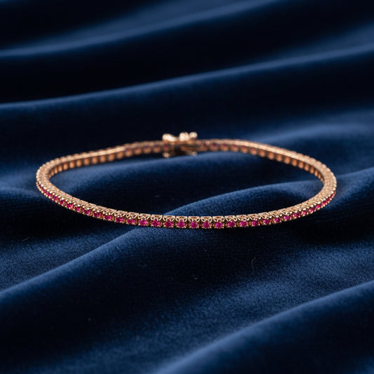 Bracciale Tennis in oro rosa 18kt con rubini naturali Art MID Gioielli.