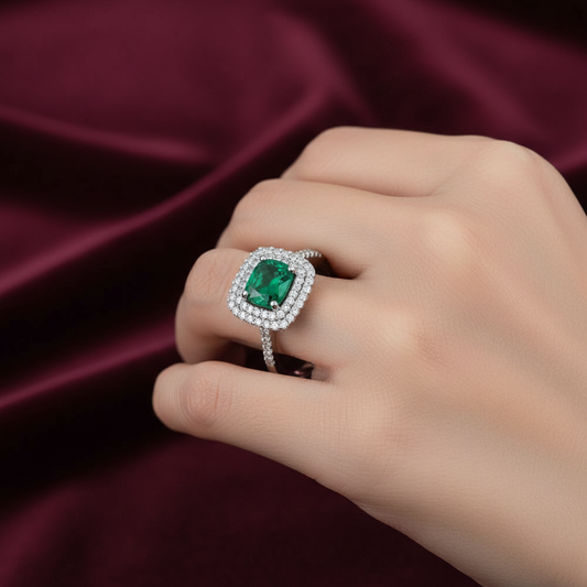 Dettaglio montatura a corona in oro bianco 750 peso 3,90g su velluto bordeaux.