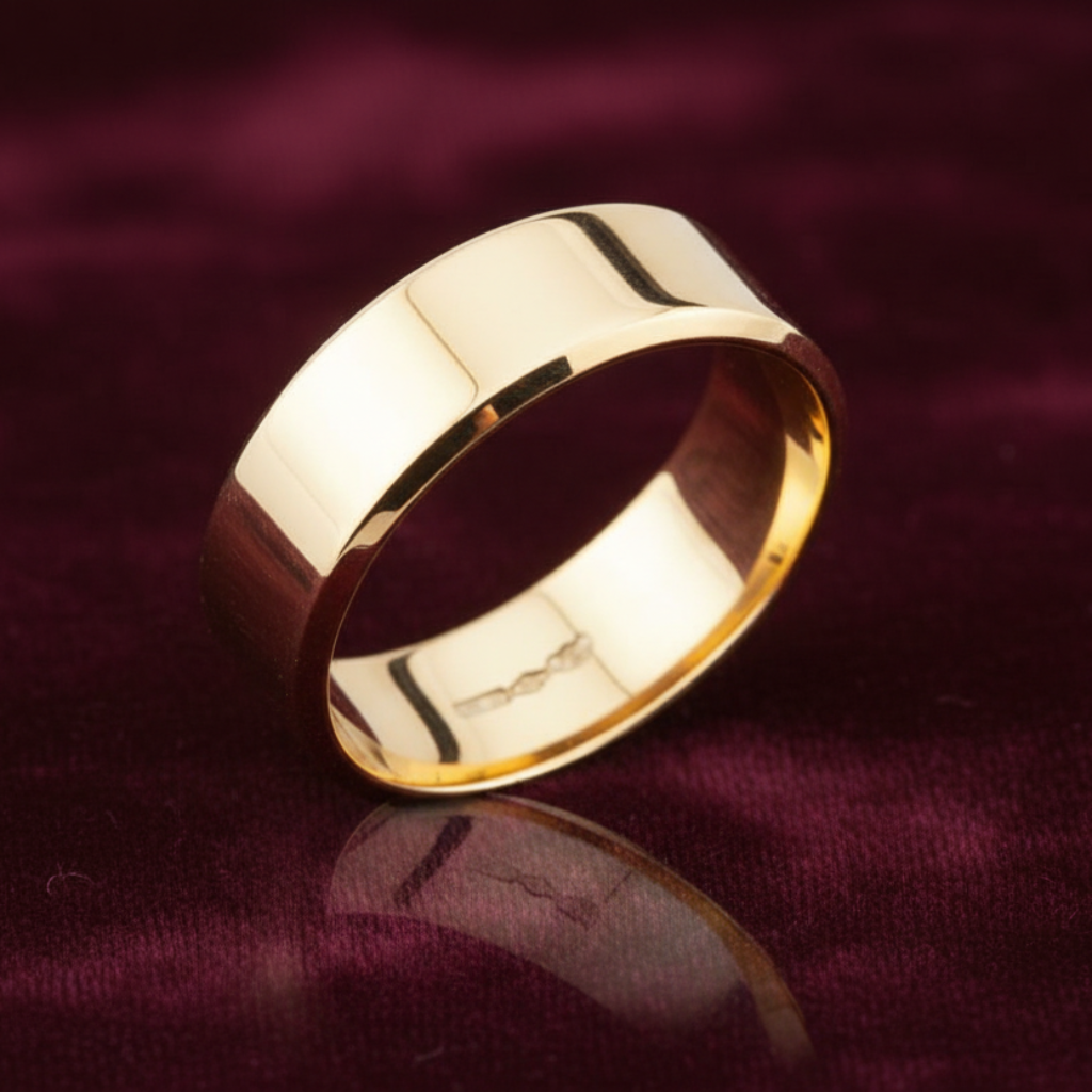 Fede piatta ArtMID in oro giallo 18kt larghezza 0,70 cm peso 7,20 grammi.