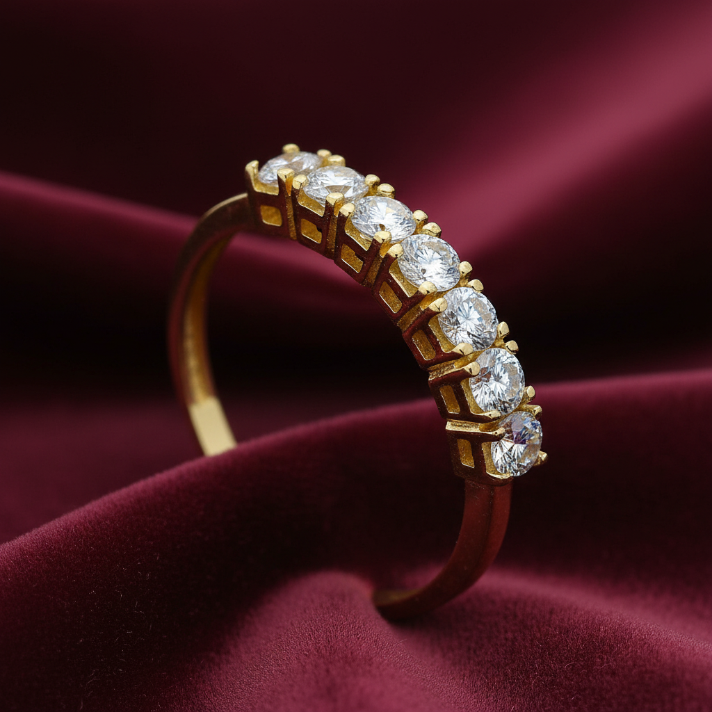 Anello veretta a 7 pietre in oro giallo 18kt Art MID Gioielli.