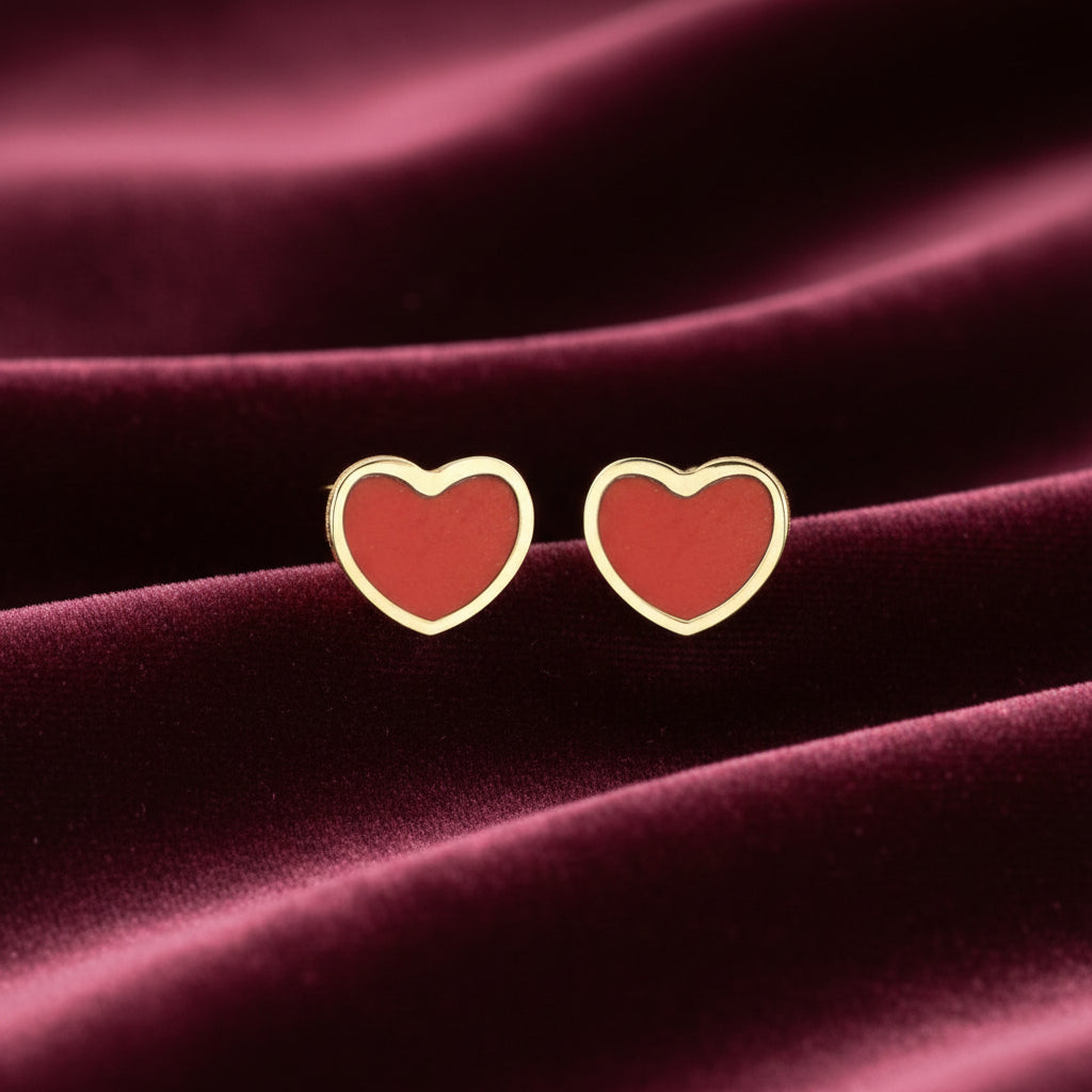 Orecchini a forma di cuore rosso in oro giallo 18kt Art MID Gioielli.