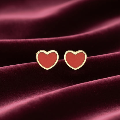 Orecchini a forma di cuore rosso in oro giallo 18kt Art MID Gioielli.